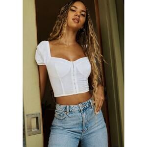 Garage White Corset Puff Sleeve Top - Small - coquette cottagecore milkmaid top